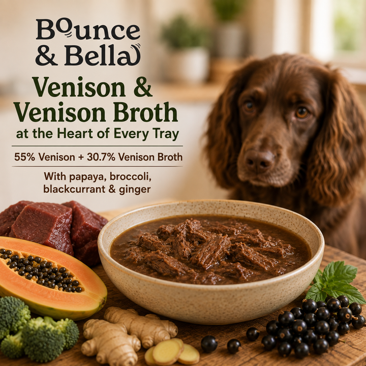 Venison wet dog food with 55% venison and 30.7% venison broth