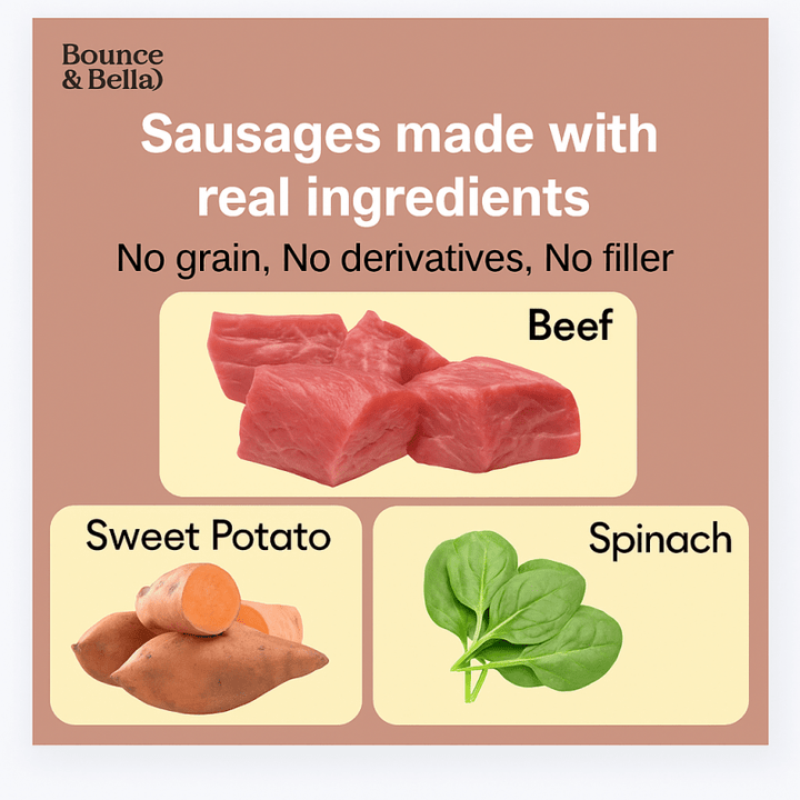 Gourmet Dog Sausages - Beef with Sweet Potato &amp; Spinach, 200g